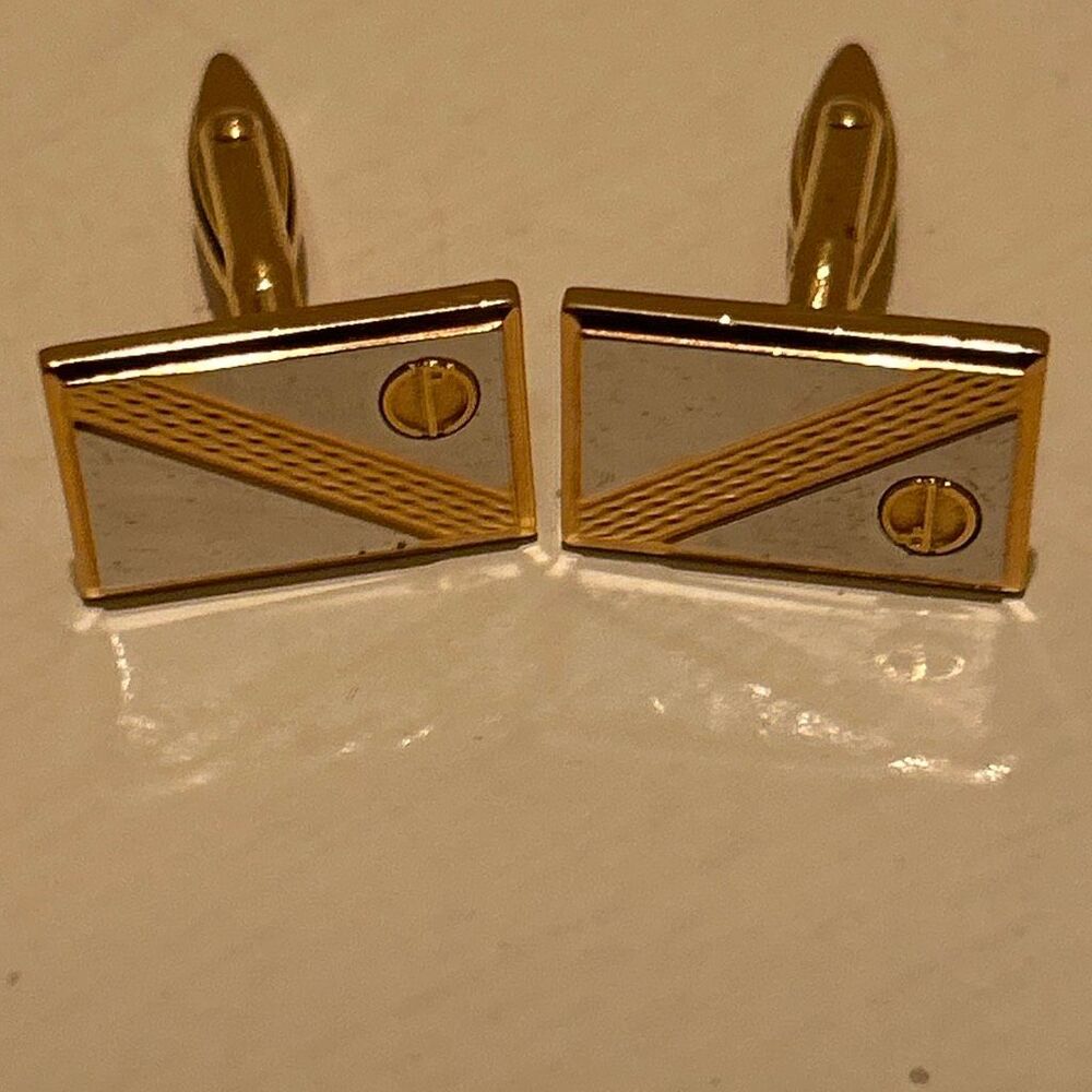 Dunhill Two Tone Rectangular Cuff Links Silver Go… - image 8